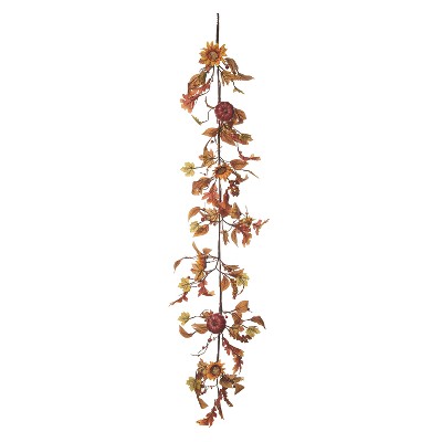Transpac Metal 58 in. Multicolor Harvest Pumpkin and Sunflower Garland