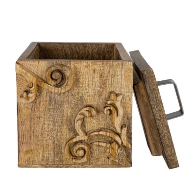 Scroll Carved Trinket Box Mango Wood & Metal - Foreside Home & Garden