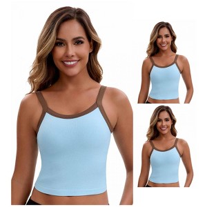 INSPIRE CHIC Women's 3 Packs Spaghetti Strap Camisole Sleeveless Contrast Color Cropped Tank Top - 1 of 4