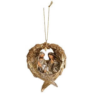 Dicksons Holy Family Praying in Wings Metallic Gold Tone 4 Inch Resin Hanging Christmas Ornament - 1 of 2