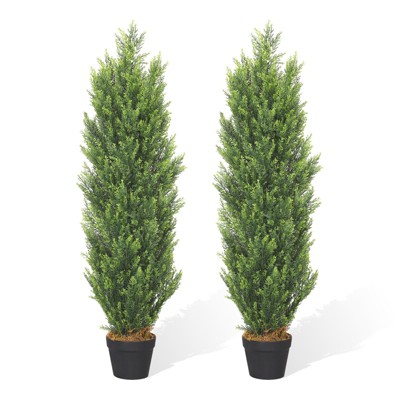 poetree 3/4/5 ft Faux Cedar Tree Topiary in Pot，Set of 2，Fake Tree for Home Outdoor/Indoor Decor