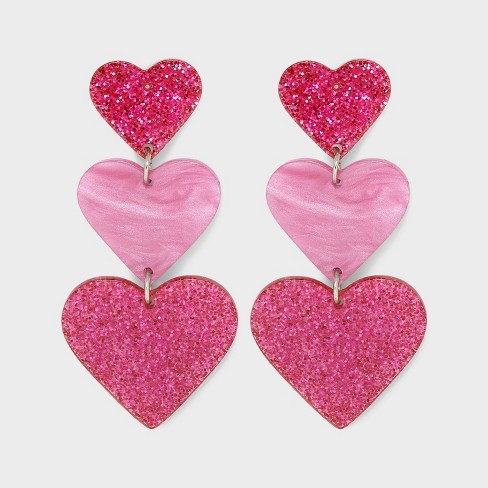Acrylic Heart Drop Earrings - Dark Pink : Target