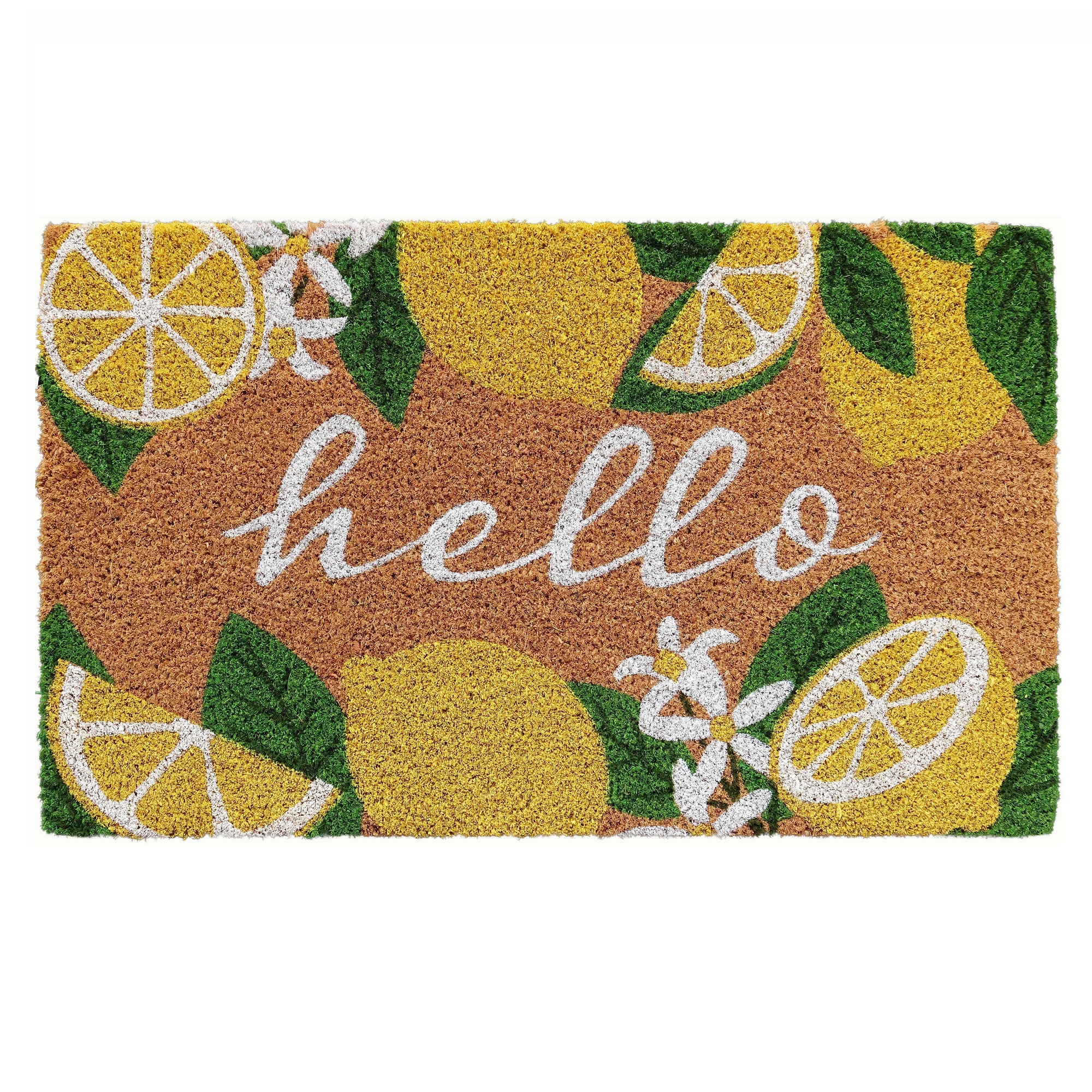 18"x30" Boxwood Hello Lemons Coir Doormat Natural/Yellow