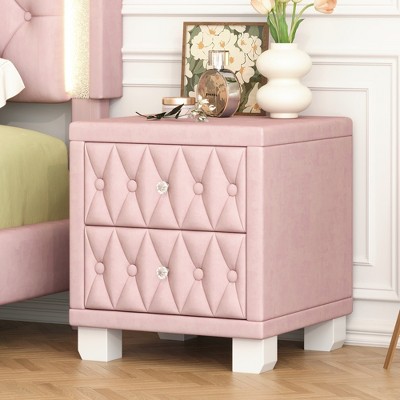 Lycvki Elegant Velvet Nightstand with 2 Drawers and Crystal Handle