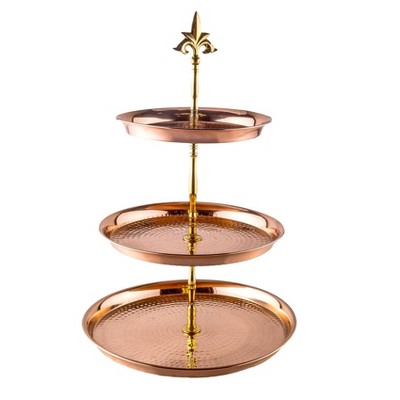 Old Dutch Stainless Steel 3-Tier Hammered Serving Stand Copper