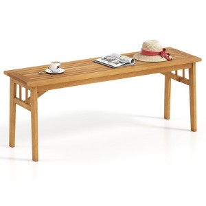 Tangkula Acacia Wood Outdoor Bench 48" Long Backless Wooden Picnic Bench w/ Slatted Seat - 1 of 4