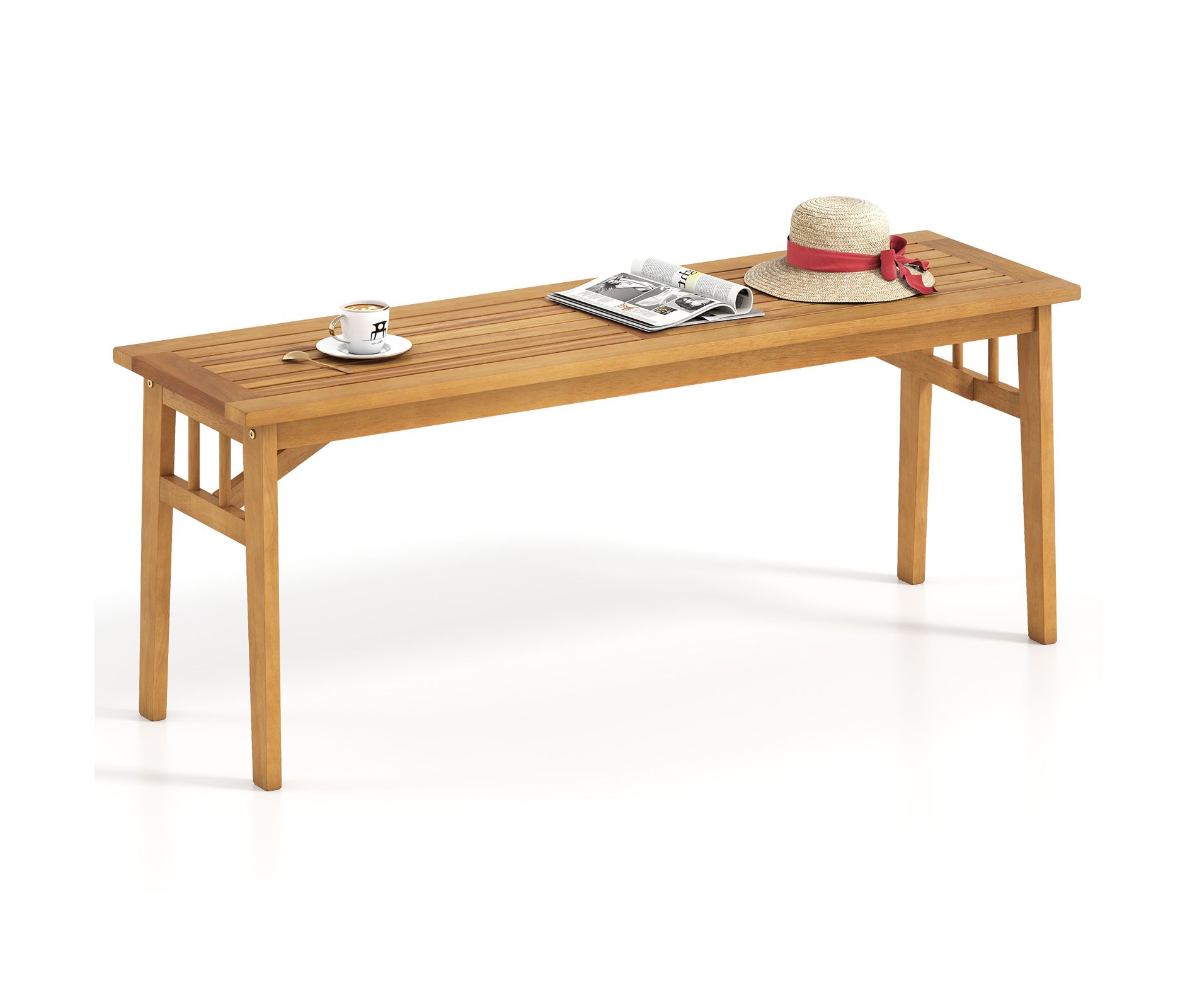 Tangkula Acacia Wood Outdoor Bench 48" Long Backless Wooden Picnic Bench w/ Slatted Seat