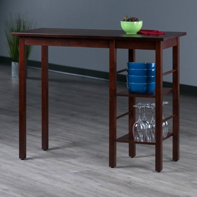 Walnut Wood Counter Height Kitchen Island with Shelves
