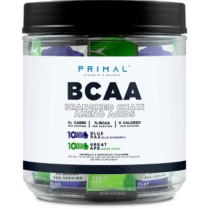 Primal BCAA Variety Pack, Blue Raspberry + Great Ape Green Apple Flavored (20 Stickpacks) - 7G BCAA per serving, Branched Chain Amino Acids - 1 of 4
