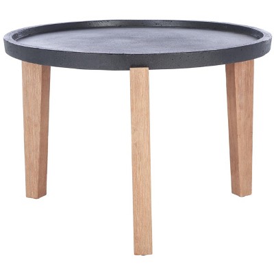 Valton Natural Acacia and Black Concrete Outdoor Side Table