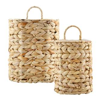AuldHome Design Water Hyacinth Wall Hanging Baskets, 2pc Set; Small/Medium Wicker Rustic Farmhouse Door