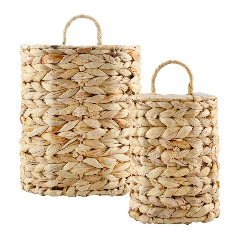 AuldHome Design Water Hyacinth Wall Hanging Baskets, 2pc Set; Small/Medium Wicker Rustic Farmhouse Door, 1 of 9
