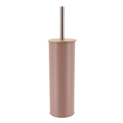 Evideco French Home Goods Metal Toilet Brush and Holder Set With Bamboo Lid