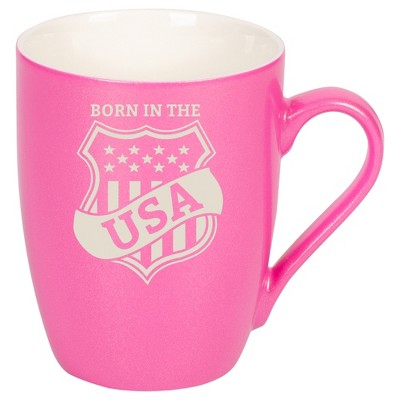 100 North United States of America 10 Ounce Pink Metallic Finish, Comfortably Fits Your Hands, New Bone China Coffee Tea Cup Mug, Born In The USA