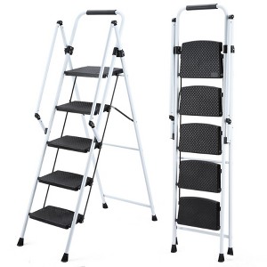 TopComfy 4 Step Stool Folding Ladder Wide Anti Slip Pedals Sponge Handle Sturdy Steel for Home Kitchen Office Elevator, White, 21.6"*3.54"*70.47" - 1 of 4