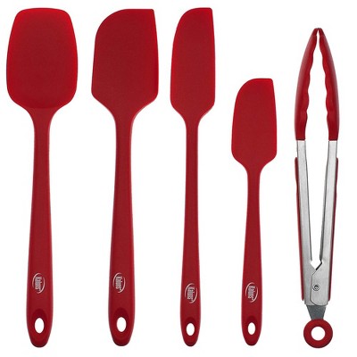 Cheer Collection 6 Piece Silicone Spatula Set for Nonstick Cookware - Red