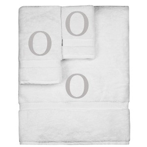 BC BARE COTTON Monogrammed Towel Set, Personalized Gift, Set of 3 - White - Silver Block - 1 of 4