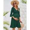 Women's Maternity Smocked 3/4 Sleeve Boho Dress V Neck Fall Casual Ruffle Flowy Midi Dress for Baby Shower Photoshoot 3/4 Sleeve Dark Green XXL - 3 of 4