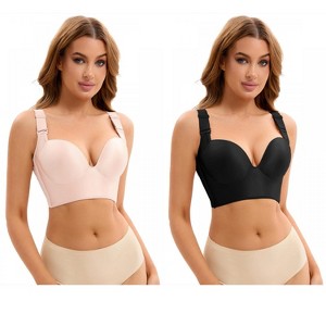 INSPIRE CHIC 2 Pcs Women's Wirefree Convertible Tummy Control 6 Hooks Push Up Bras - 1 of 4