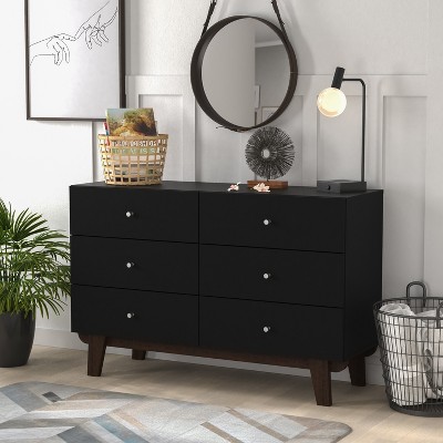 Matte Black MDF 6-Drawer Dresser and 2-Drawer Nightstand Set