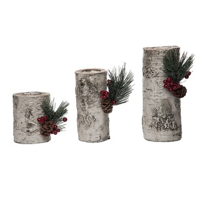 Rustic Birchwood Christmas Tealight Holders Set of 3