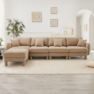 VASIP Boucle Fabric 3-Seater Sofa, Shell-Shaped Armrests & Self-Wrapped Cylindrical Legs, for Living Room & Apartment,Beige - 1 of 4