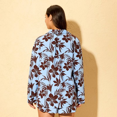 Shade & Shore Women's Swim Floral Button Front Cover Up Shirt - Shade & Shore™ Blue S — фото 5
