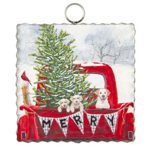 Round Top Collection Mini Gallery Merry Mutts  -  1 Sign 7 Inches -  Christmas Dogs Sing  -  C21095  -  Wool  -  Multicolored - 1 of 1