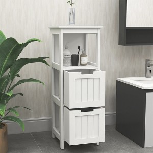 Rbied 12.99 in. W x 12.99 in. D x 35.43 in. H White Wood Linen Cabinet Bathroom Storage Cabinet with 2 Drawers - 1 of 4