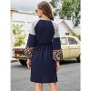 Waffle Knit Dress for Women Raglan Sleeve Leopard Print Color Block Mini Dress Trendy Smocked Dresses - 2 of 3