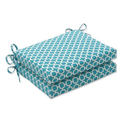 Outdoor 2-Piece Square Seat Cushion Set - Teal/White Geometric - Pillow Perfect