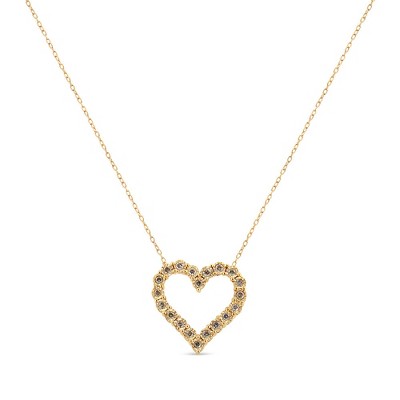Haus of Brilliance 10K Yellow Gold Over Silver 1/2 Cttw Champagne Diamond Heart Pendant Necklace