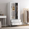 Armoire Closet With 2 Drawers, Wardrobe With Mirror Door And Hanging Rod, Metal Wardrobe For Closet With Magnetic Door-Cuddlewood - 3 of 4