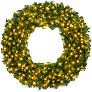 Best Choice Products Artificial Pre-Lit Fir Christmas Wreath Decoration w/ LED Lights, Power Plug-In