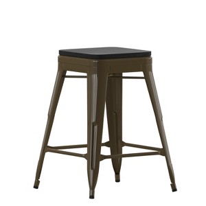 Emma and Oliver Set of Four Backless Metal Stools with All-Weather Poly Resin Seats for Indoor Use Only - 1 of 4