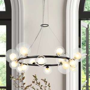 Rennnsan Quinlith 32"W 14-Light Wagon Wheel Glass Classic Dimmable Chandelier in Black - 1 of 4
