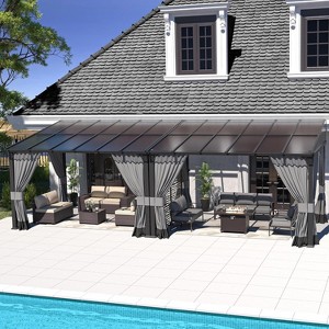 ALAULM Wall Mount Gazebo Outdoor Pergola, Hardtop Lean to Gazebo Canopy Awnings with Sloped Roof and Sturdy Steel Frame, for Patio, Deck, Backyard - 1 of 4