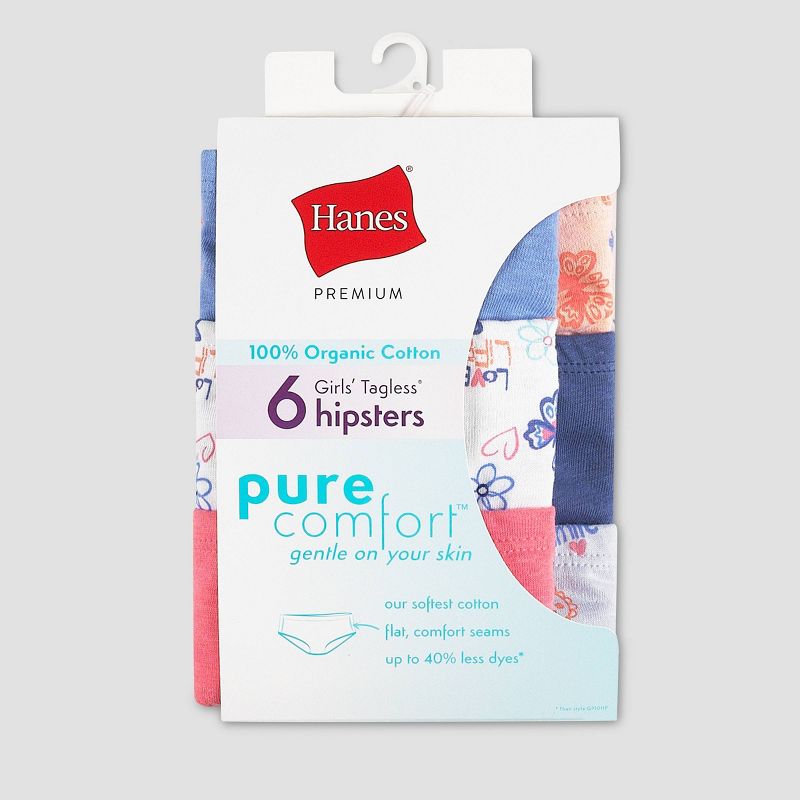 Hanes Girls&#39; 6pk Pure Comfort Hipster - Colors May Vary 14, 2 of 3