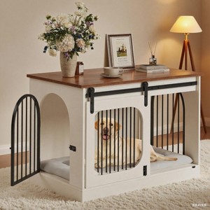 Dog Crate Furniture - Wooden Kennel with 3 Doors & Bed Mat, Multi-Functional Side Table - 1 of 4