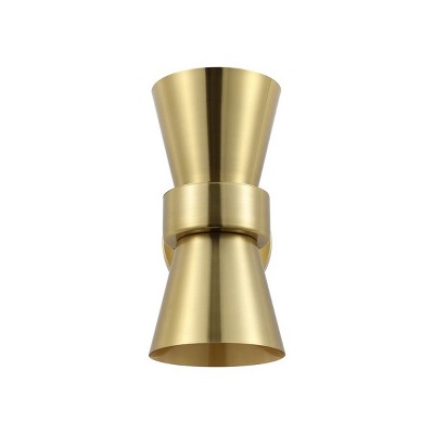 Bynner 12" Brass Gold Double Cone Wall Sconce Set