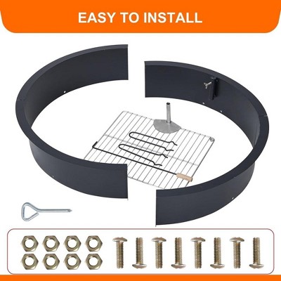 36 Inch Black Steel Wood Burning Fire Pit with Cooking Grate