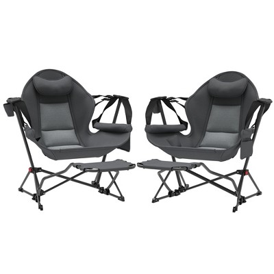 Outsunny Hammock Camping Chair Set of 2, Adjustable Back Folding Rocking Chair with Cup Holder and Padded Seat for Travel Sports Concerts