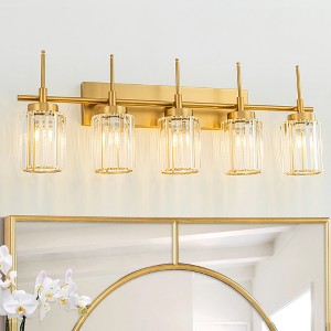 LLHZSY Modern Bathroom Vanity Wall Light Cylinder Bathroom Crystal Wall Sconces - Gold/Black-1/2/3/4/5 light - 1 of 4