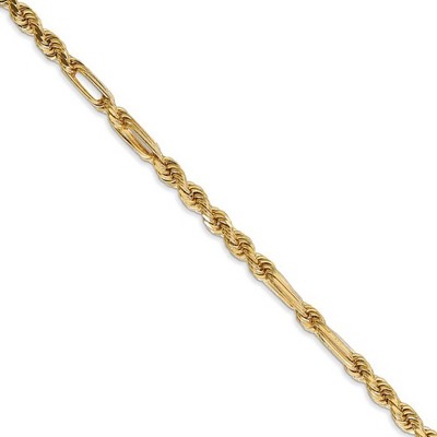 Black Bow Jewelry 3mm, 14k Yellow Gold, Diamond Cut, Milano Rope Chain Necklace