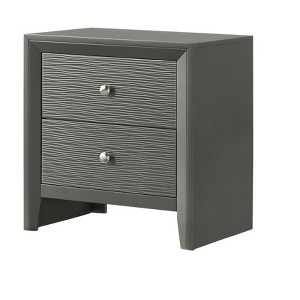 1pc Contemporary Modern 2-Drawer Nightstand Round Knobs Bedroom Wooden Furniture Gun Metal Gray Finish - 1 of 4