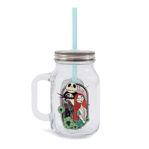 Silver Buffalo Disney The Nightmare Before Christmas Jack and Sally 21-Ounce Glass Mason Jar - 1 of 4