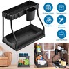 NewHome"2-Pack 2-Tier Under Sink Organizer with L-Shape Sliding Shelves, Hooks & Hanging Cups for Storage"Black - 2 of 4