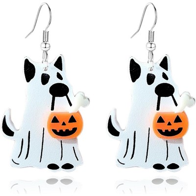 Halloween Dangle Earrings: Glitter Skull & Pumpkin Design