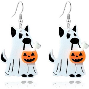 Halloween Dangle Earrings: Glitter Skull & Pumpkin Design - 1 of 4