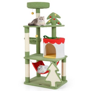 Costway 52" Tall Christmas Cat Tower w/ Sisal Scratching Posts & Xmas Tree Pet Indoor Furniture Holiday Decoration - 1 of 4